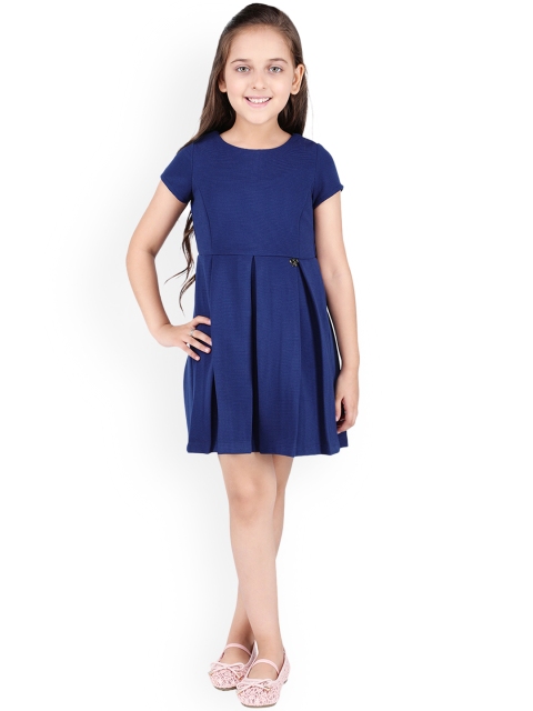 

One Friday Girls Navy Blue Solid Fit and Flare Dress