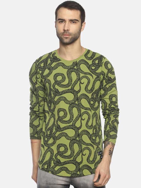 

KULTPRIT Men Olive Green Printed Slim Fit Round Neck T-shirt