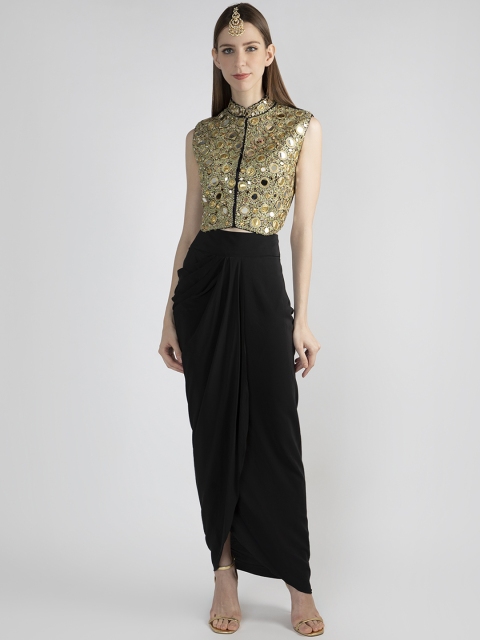 

Pernia Pop-Up Shop BY PRIYANKA SINGH Women Black Embellished Raw Silk Top with Skirt