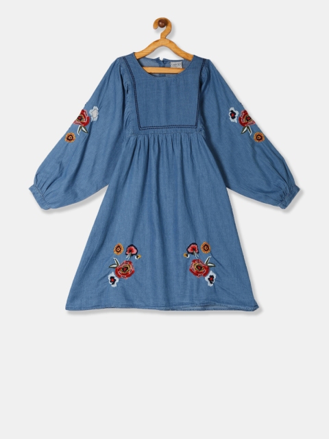 

Cherokee Girls Blue Floral Embroidered A-Line Dress