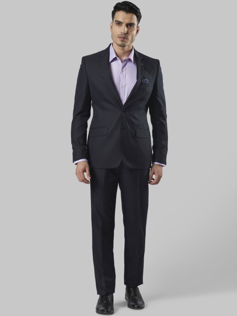 

Next Look Men Navy Blue Solid Single-Breasted 2 Piece Suit With Pocket Square