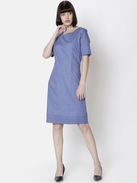 

Double Two Women Blue & Off-White Printed Shirt Dress