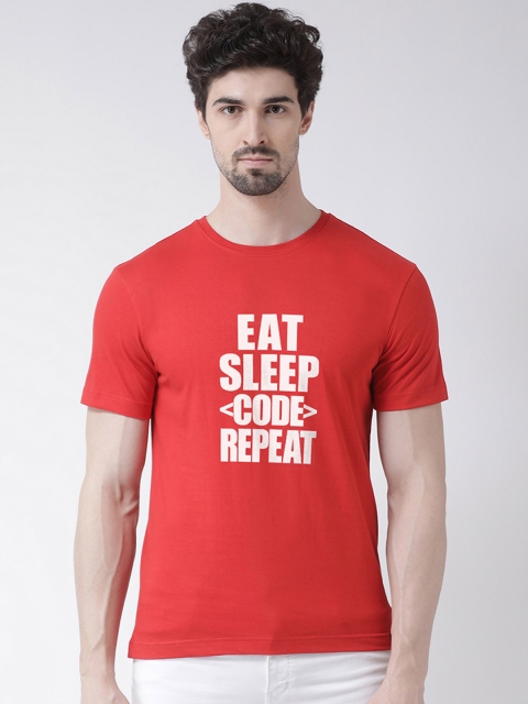 

Friskers Men Red Printed Round Neck T-shirt