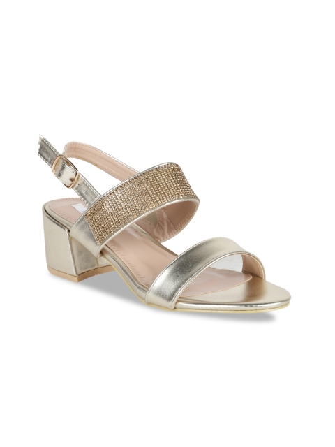 

ELLE Women Gold-Toned Embellished Block Heels