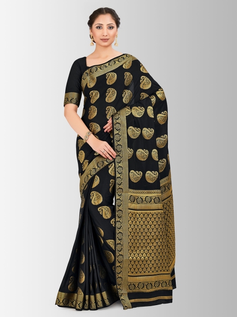 

MIMOSA Black Poly Crepe Embellished Mysore Silk Saree