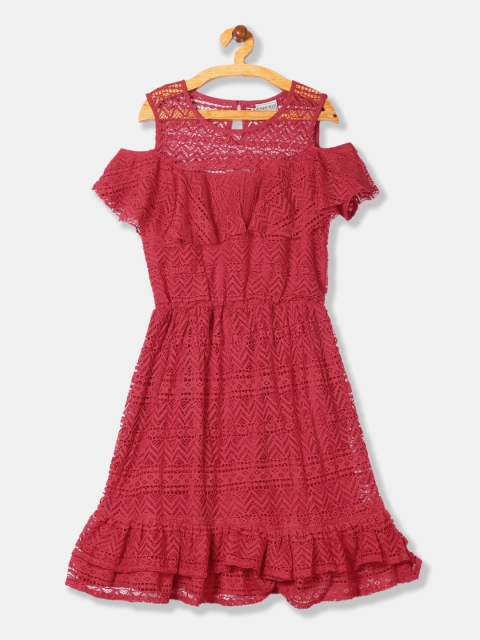 

Cherokee Girls Red Self Design Fit and Flare Dress