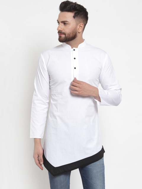 Purple State Men White Colourblocked Straight Kurta