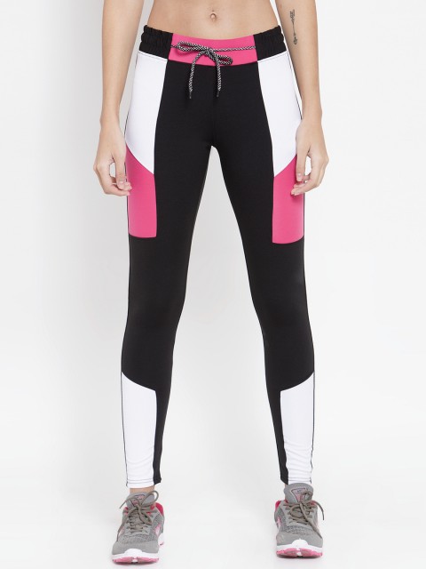

Clora Women Black & Pink Patterned Stretchable Rapid-Dry Training Tights