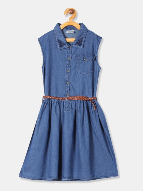 

Cherokee Girls Blue Solid Fit and Flare Denim Dress