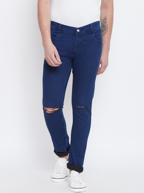 

CHROME & CORAL Men Blue Regular Fit Mid-Rise Slash Knee Jeans