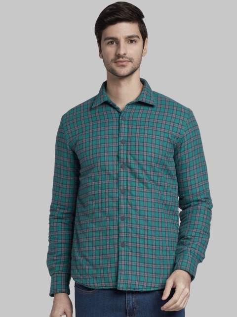 

Parx Men Green & Grey Slim Fit Checked Casual Shirt