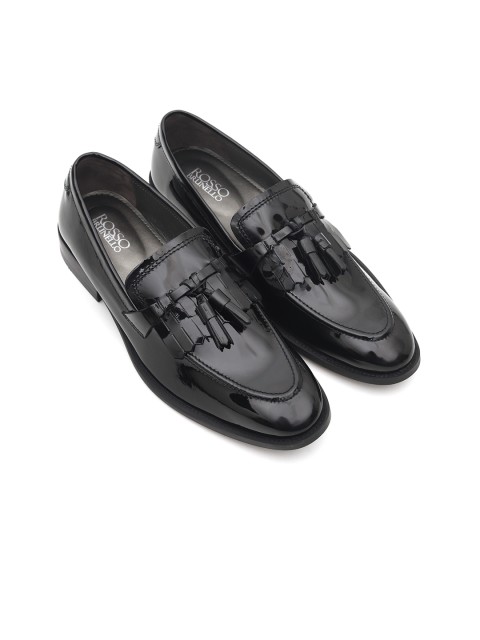 

ROSSO BRUNELLO Men Black Solid Leather Formal Loafers
