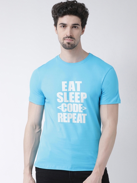 

Friskers Men Turquoise Blue Printed Round Neck T-shirt