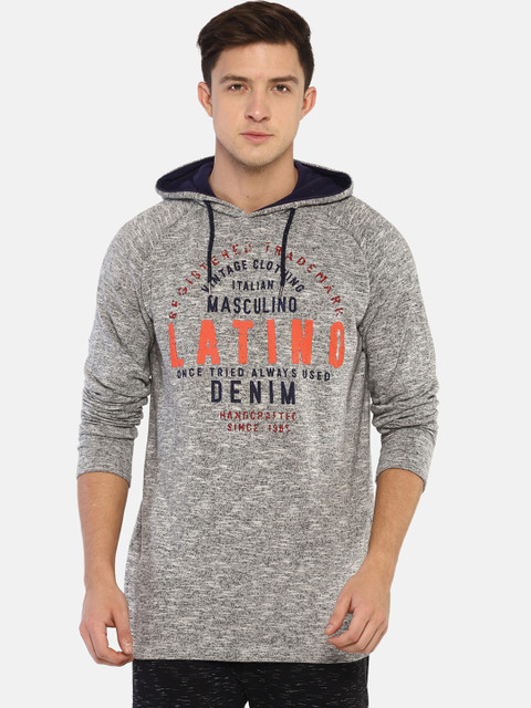 

Masculino Latino Men Grey Melange Printed Hooded Sweatshirt