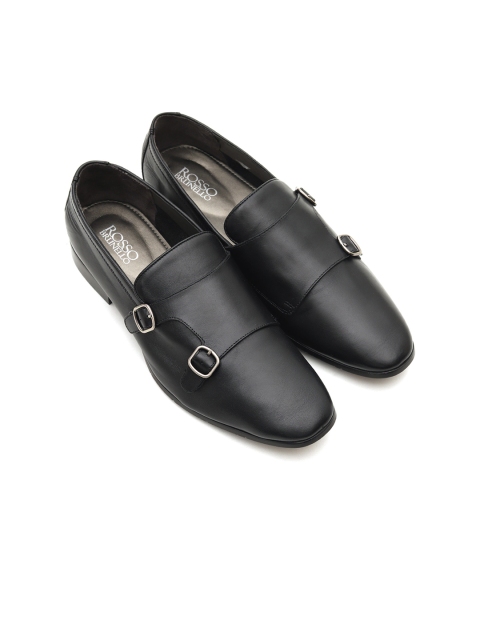 

ROSSO BRUNELLO Men Black Solid Leather Formal Monks