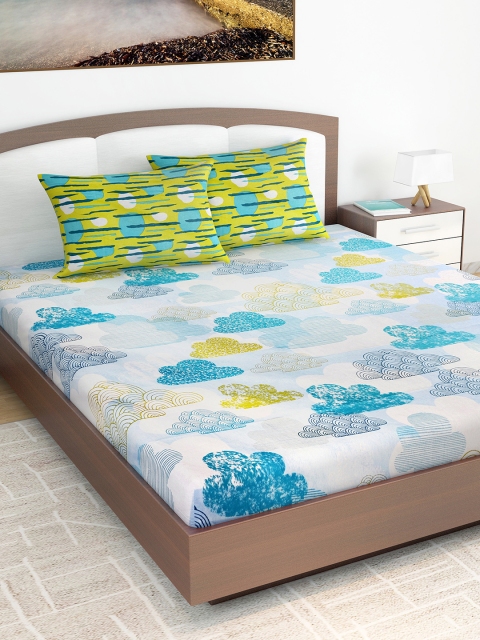 

Divine Casa Blue & White Abstract 144 TC Cotton 1 King Bedsheet with 2 Pillow Covers