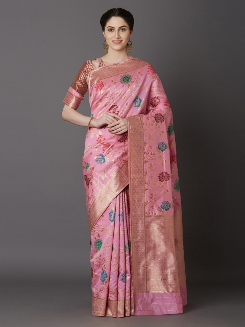 

Mitera Pink Silk Blend Woven Design Kanjeevaram Saree