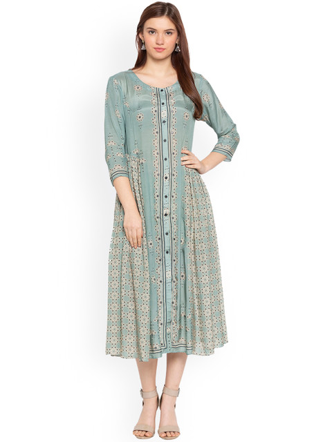 

Pernia Pop-Up Shop By SOUP BY SOUGAT PAUL Women Sea Green & Beige Printed A-Line Dress