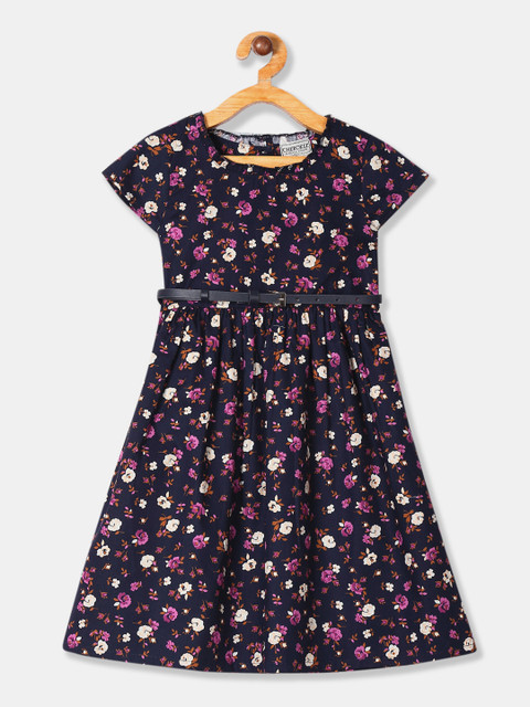 

Cherokee Girls Navy Blue & Purple Printed Fit and Flare Dress
