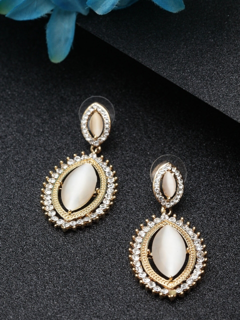 

Moedbuille Gold-Toned & White Teardrop Shaped Handcrafted Oxidised Drop Earrings