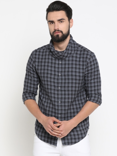 

SHOWOFF Men Grey & Blue Slim Fit Checked Casual Shirt
