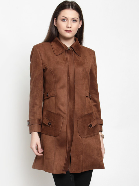 

AUDSTRO Women Brown Solid Single-Breasted Princess Coat