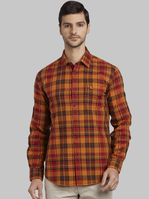 

Parx Men Orange & Red Slim Fit Checked Casual Shirt