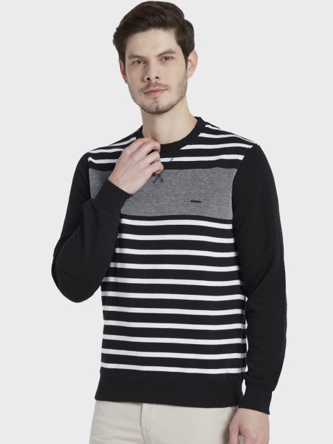 

ColorPlus Men Black & White Striped Sweatshirt