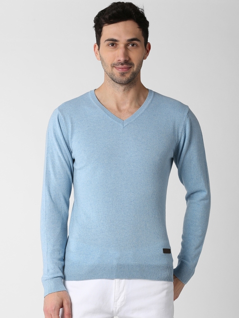 Peter England Casuals Men Blue Solid Pullover Sweater
