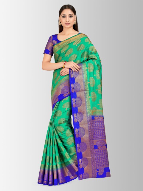 

MIMOSA Green & Blue Art Silk Woven Design Kanjeevaram Saree