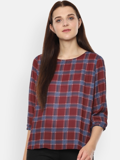 

Van Heusen Woman Maroon Checked Top