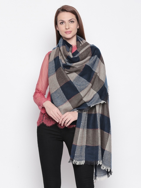 

Style Quotient Women Navy Blue & Brown Checked Shawl