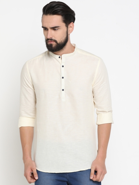 

SHOWOFF Men Cream-Coloured Solid Straight Kurta