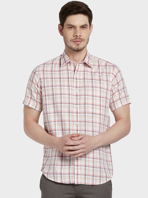 

ColorPlus Men White & Pink Tailored Fit Checked Casual Shirt