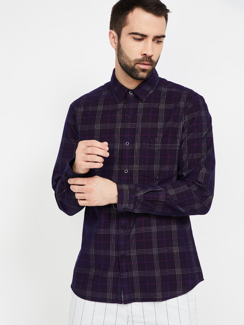 

CODE by Lifestyle Men Purple & Off-White Slim Fit Checked Casual Shirt