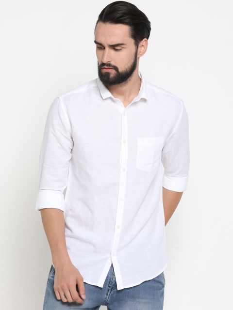 

SHOWOFF Men White Slim Fit Solid Casual Linen Shirt