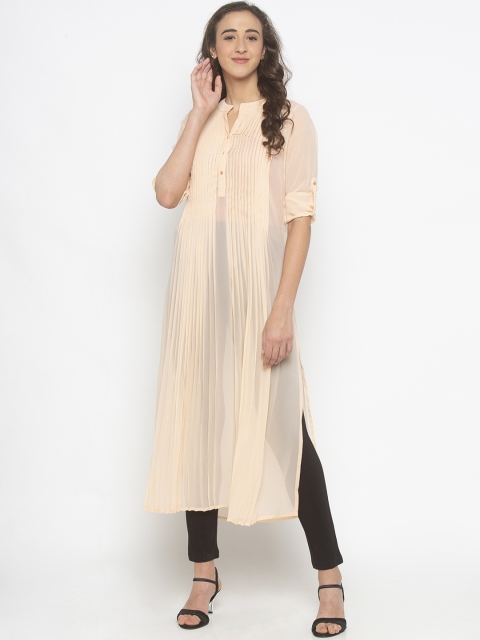 

Iti Women Peach-Coloured Solid Pleated Longline Top