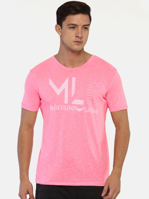 

Masculino Latino Men Pink Printed Round Neck T-shirt