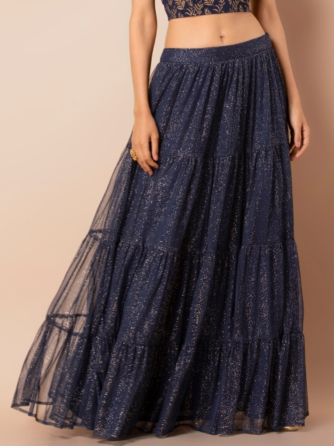 

INDYA Navy Blue Glitter Tiered Maxi Skirt