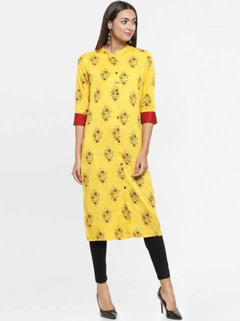 

Kiaasa Women Yellow & Red Checked Straight Kurta