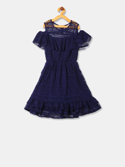 

Cherokee Girls Navy Blue Self Design Fit and Flare Dress