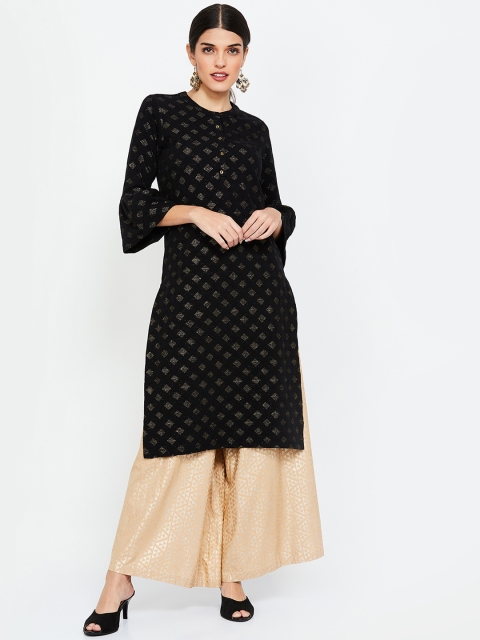 

Melange by Lifestyle Women Black Printed Straight Kurta