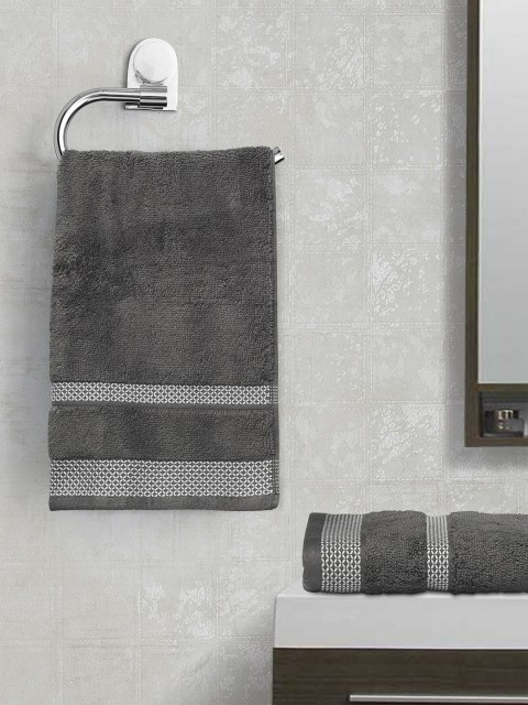 

SPACES Grey & White Solid Hygro 600 GSM Set of 2 Hand Towels