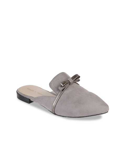 

LEMON & PEPPER Women Grey Solid Synthetic Suede Mules