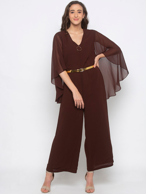 

Iti Women Brown Solid Basic Jumpsuit