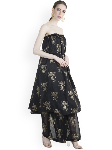 

Pernia Pop-Up Shop By MASABA X GOT Women Black & Gold-Toned Printed Tunic with Palazzos