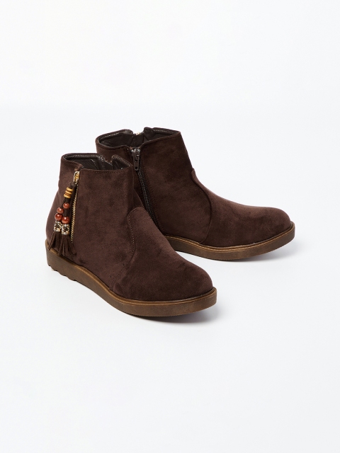 

Ginger by Lifestyle Women Coffee Brown Solid Synthetic Mid-Top Flat Boots