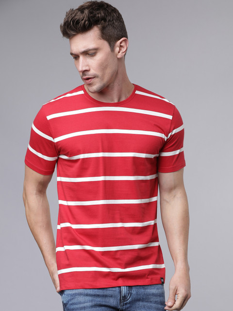 

Ecko Unltd Men Red & White Striped Slim Fit Round Neck T-shirt