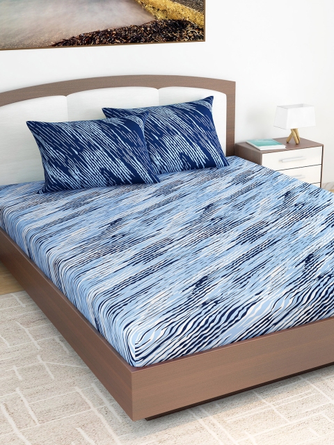 

Divine Casa Blue Abstract 144 TC Cotton 1 King Bedsheet with 2 Pillow Covers