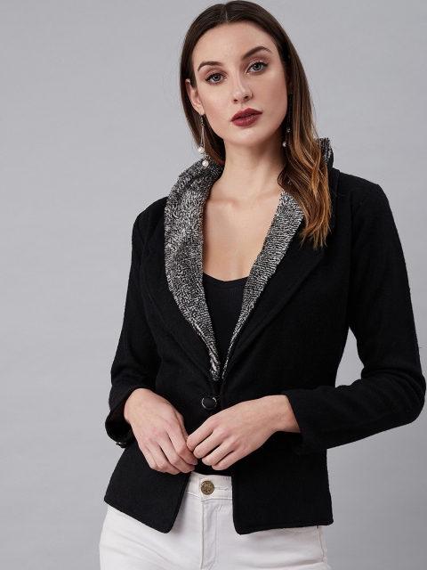 

Athena Women Black Solid Single-Breasted Blazer